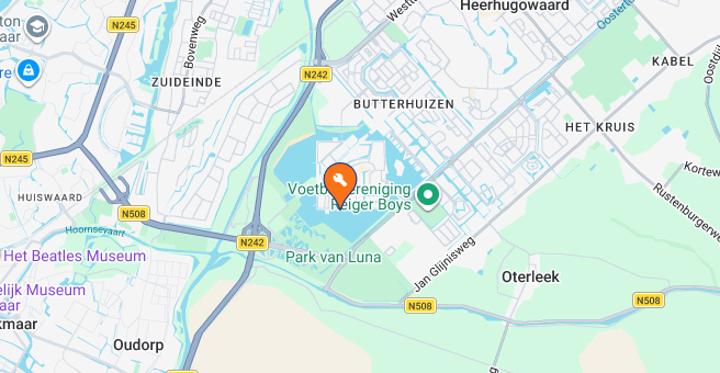 Plattegrond met de locatie en het regionale werkgebied van installatiebedrijf en loodgieter Jacolson & Zn. gevestigd in Heerhugowaard.